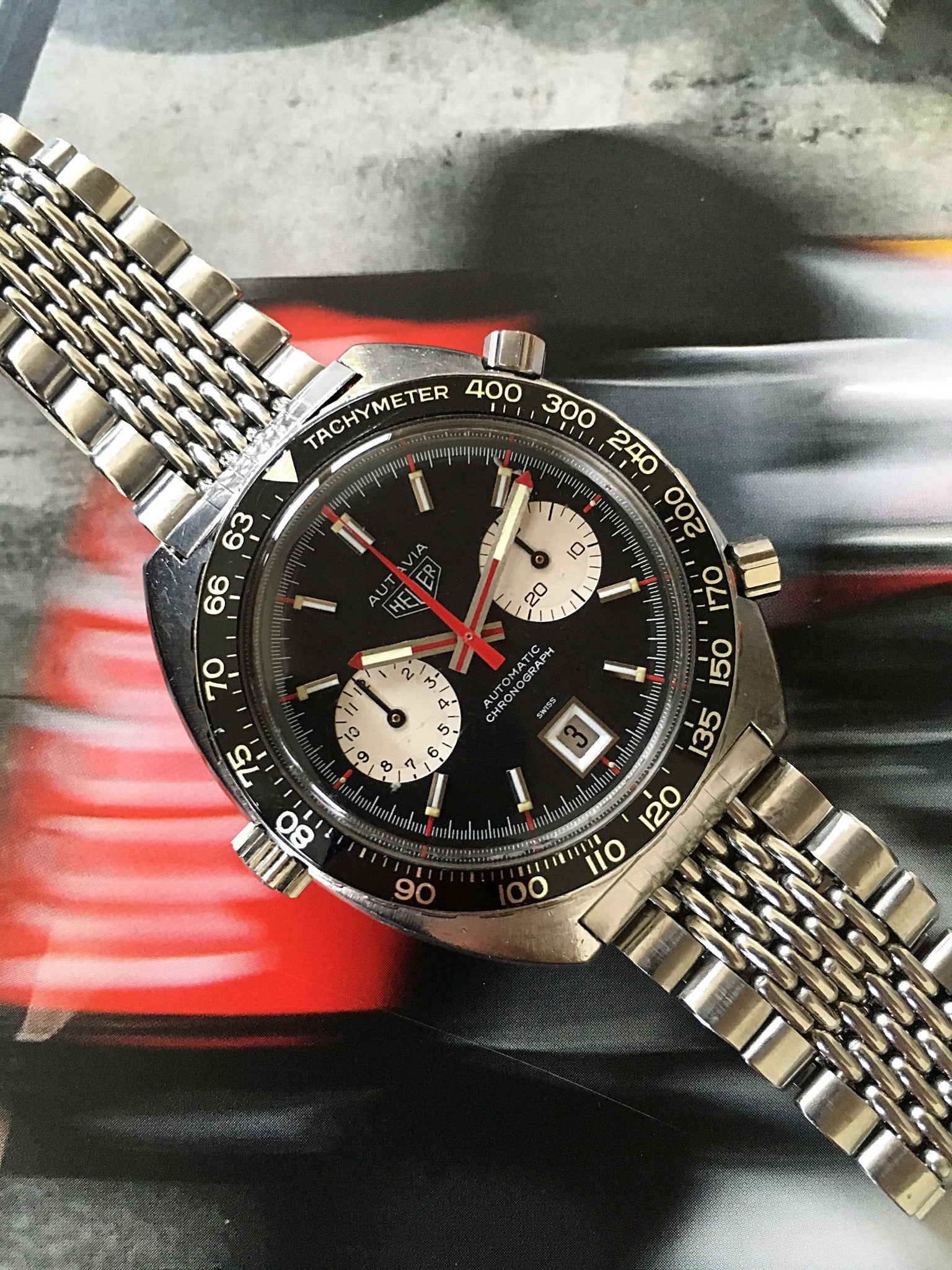 HEUER Vintage Autavia Ref-1163V Stainless Steel Bj-1968 Mint